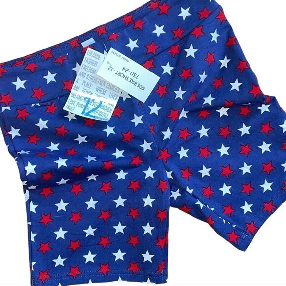 LuLaRoe Size 12 Kids Biker Shorts • Americana • Blue w/Red & White Stars • NWT - Picture 2 of 11
